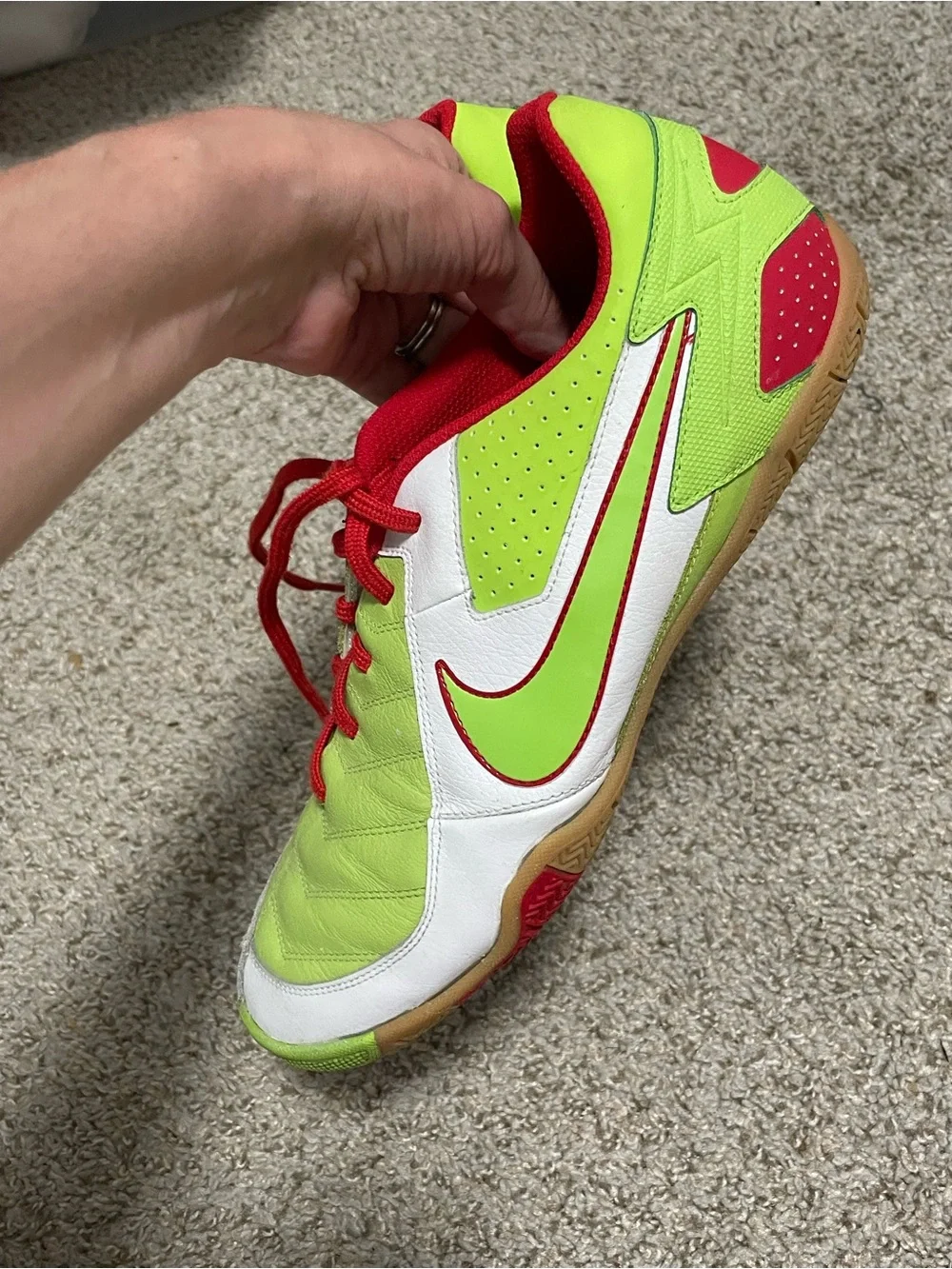 Nike Mens 11 Lime Green and red, Fusball indoor soccer shoes